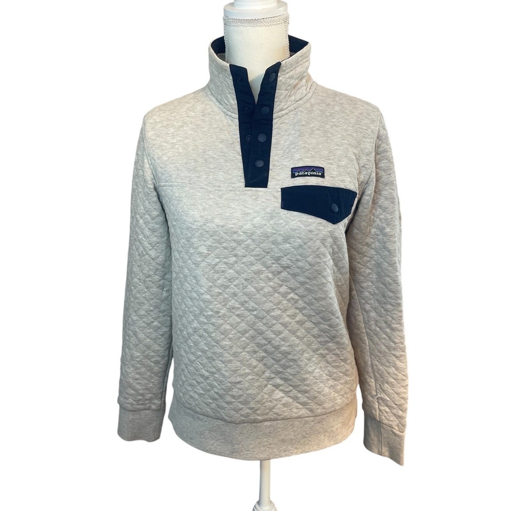 Patagonia Quilted Snap-T Pullover Women XS Gray Navy Organic Cotton 25282